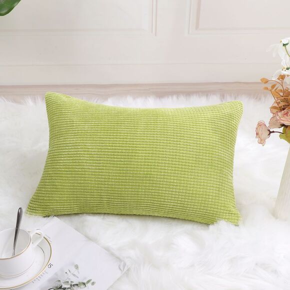 Corduroy Corn Striped Throw Pillow Cover Cushion Cover 12" x 18" Light Green - Picture 3 of 6